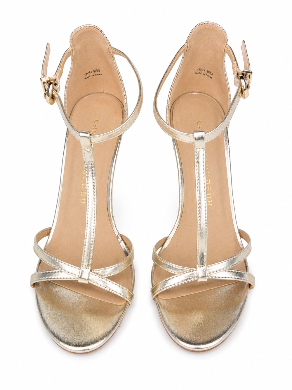Chinese Laundry Gold Metallic T-Strap Stiletto Heels Size:8 Evening Prom Wedding - Picture 3 of 6